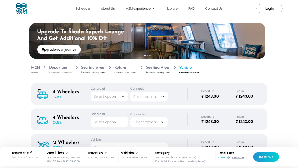 Vehicle selection mockup with dynamic pricing